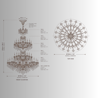 CAD drawing of Imperial Grace Éclat chandelier shown dia 160 cm (63") and 250 cm(98") height, displaying multi-tier structure.