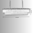 Crystal chandelier with dimensions on a gray background
