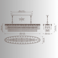 CAD drawing of La Scala Crystal Barone luxury Italian dining room chandelier with dimensions by HDLS Lighting