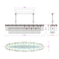 Technical drawing of La Scala Crystal Barone chandelier by HDLS Lighting Ltd showing precise dimensions and suspension design