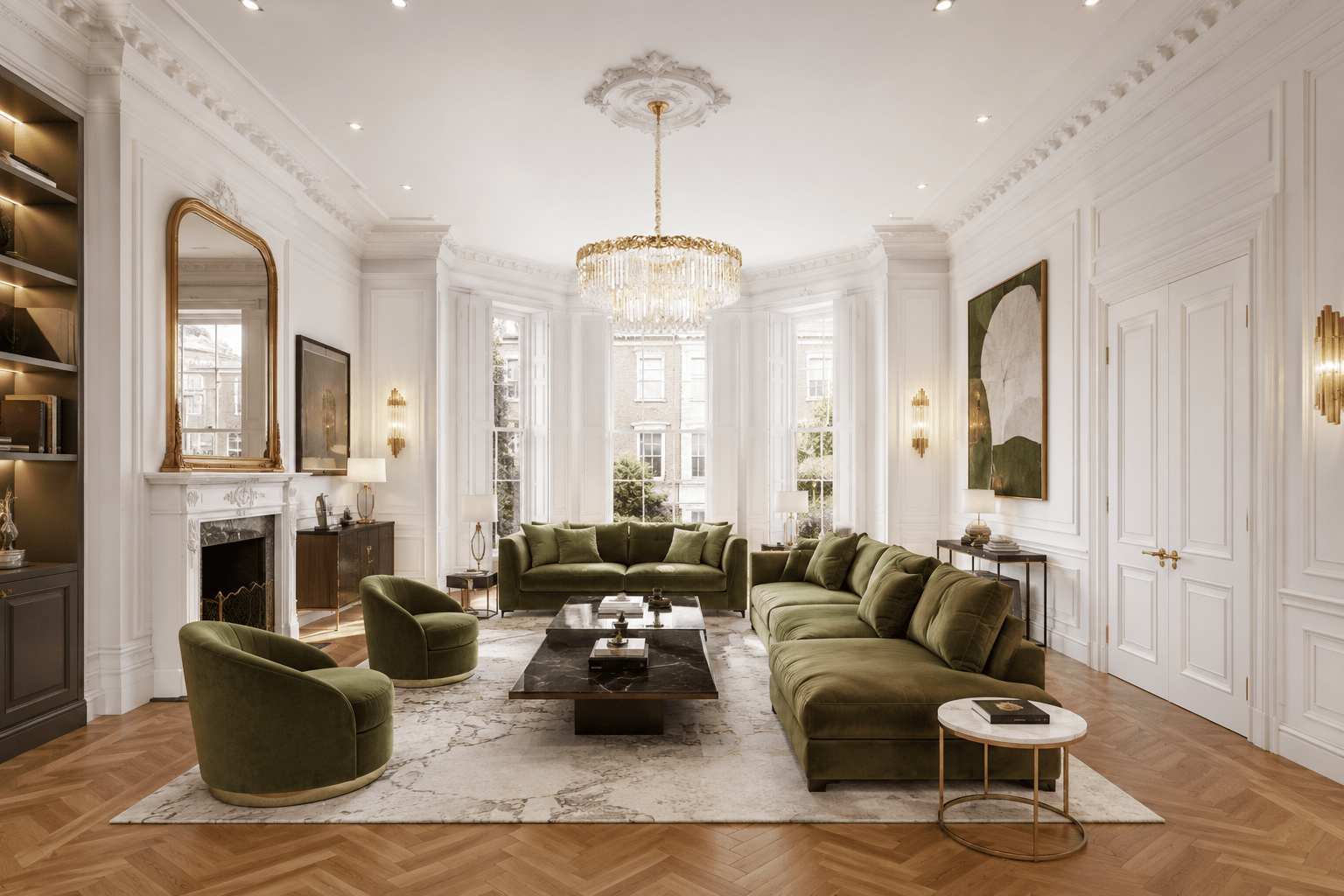 La Scala Crystal Conte luxury crystal chandelier in a modern South Kensington London living room
