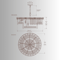 CAD drawing of La Scala Crystal Conte luxury crystal chandelier, 95cm round ceiling light dimensions
