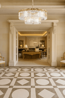 La Scala Crystal Conte chandelier in a luxury foyer, highlighting its Italian-inspired craftsmanship.