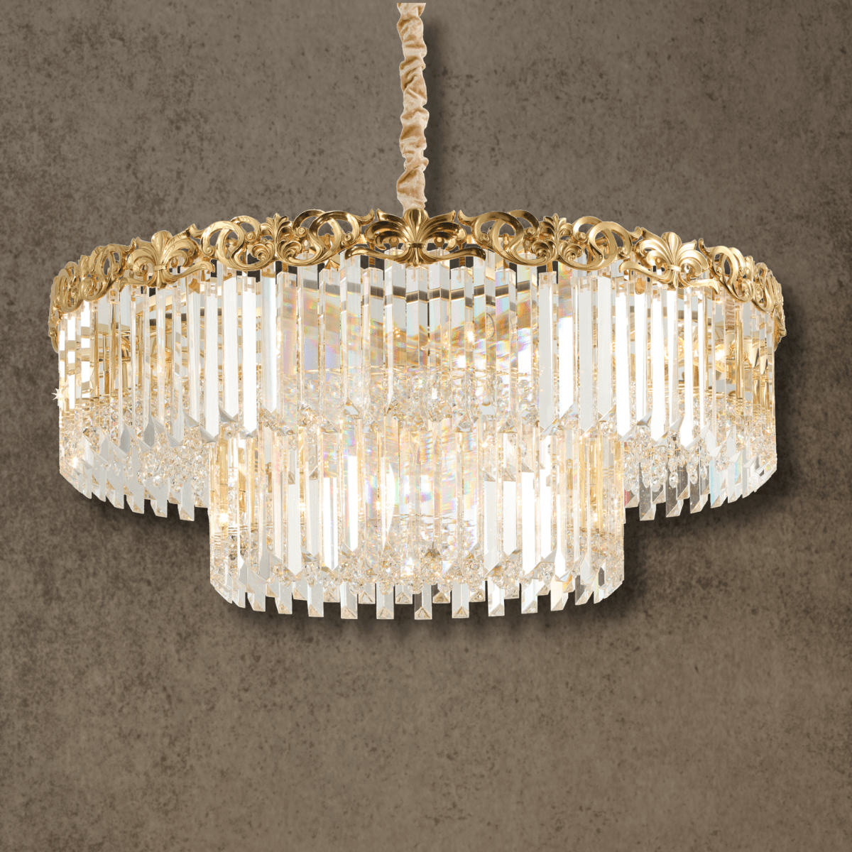 Luxury gold crystal chandelier for statement dining and foyer spaces