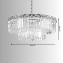 Technical drawing of the La Scala Crystal Conte chandelier showing width, height, and detailed tiered crystal structure.
