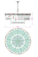 Top and bottom technical schematic of the La Scala Crystal Conte chandelier showing tiered layout and mounting design.