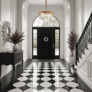 La Scala Crystal Contessa chandelier illuminating elegant foyer with 18K gold and crystal brilliance.