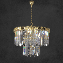 3D render of La Scala Crystal Contessa chandelier showing crystal details and 18K gold finish.