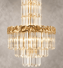 Close-up of La Scala Crystal Duca luxury crystal chandelier with 18K gold frame and premium crystals