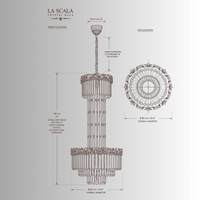 CAD drawing of La Scala Crystal Duca luxury staircase chandelier, 85cm x 190cm technical dimensions