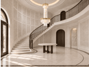 La Scala Crystal Duca chandelier by HDLS Lighting in a grand double-height staircase foyer with gold metalwork and crystal.