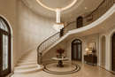 La Scala Crystal Duca luxury crystal chandelier in a grand double-height staircase entrance of a luxury home
