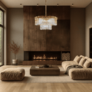 La Scala Crystal Marchesa chandelier illuminating luxury living room with warm ambience.