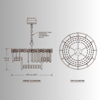 La Scala Crystal Marchesa chandelier CAD drawing with front and top elevations, dimensions and adjustable chain