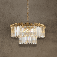 Luxury 18K gold crystal chandelier handcrafted for foyer, villa entrance, and grand interiors.