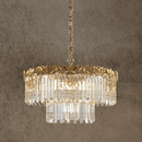 Luxury 18K gold crystal chandelier handcrafted for foyer, villa entrance, and grand interiors.