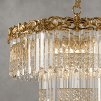 Close-up of La Scala Crystal Marchesa luxury crystal chandelier with 18K gold-plated frame and A+ crystals