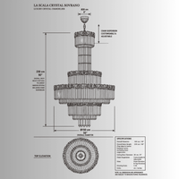 La Scala Crystal Sovrano luxury crystal chandelier CAD drawing with dimensions, front and top elevation views