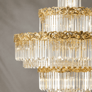 Close-up of La Scala Crystal Sovrano luxury crystal chandelier with 18K gold finish and lead-free crystals