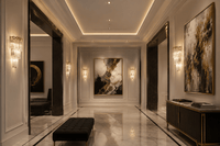 La Scala Crystal Visconte luxury wall lamps in a modern gallery with marble flooring by HDLS Lighting Ltd