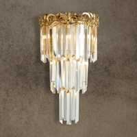 La Scala Crystal Visconte luxury wall lamp by HDLS Lighting Ltd, featuring gold-plated copper and cascading A+ grade crystals