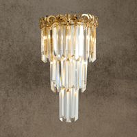 La Scala Crystal Visconte luxury wall lamp by HDLS Lighting Ltd, featuring gold-plated copper and cascading A+ grade crystals