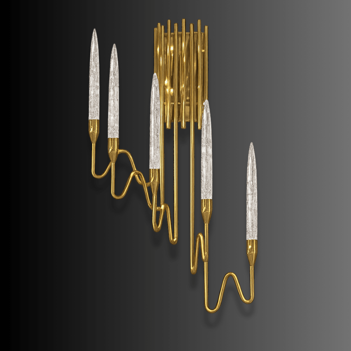 Luce di Roma Foro luxury gold crystal wall sconce with champagne crystal on a black background