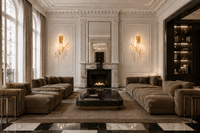 Luce di Roma Foro luxury gold crystal wall sconces installed in a Knightsbridge London living room