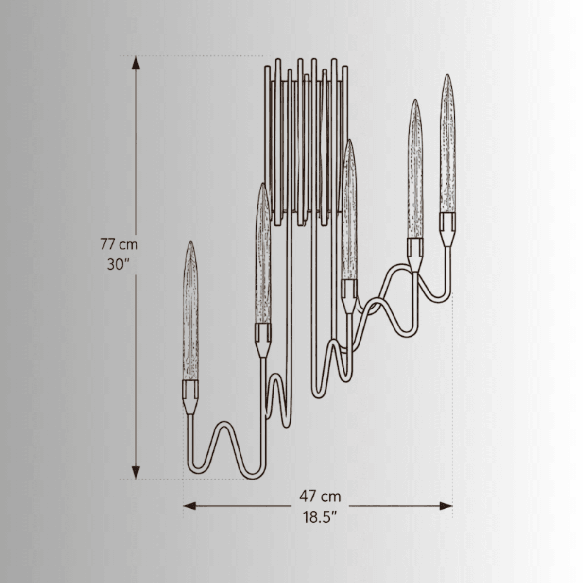 Luce di Roma Foro luxury gold crystal wall sconce CAD elevation drawing with dimensions in cm and inches