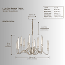Luce di Roma Theia 12-light gold chandelier CAD drawing with front elevation, dimensions and adjustable chain