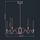 Technical diagram of Luce di Roma Hestia chandelier showing diameter, height, and structural layout with crystal arm.