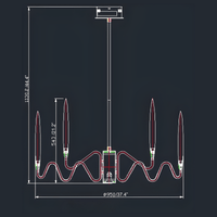 Technical diagram of Luce di Roma Hestia chandelier showing diameter, height, and structural layout with crystal arm.