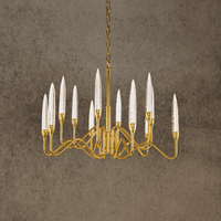 Luxury Luce di Roma Hestia chandelier in 18K gold-plated copper with champagne crystal spires, shown in full front view.