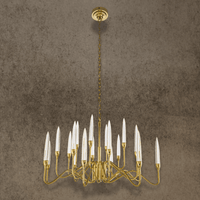 Luxury Luce di Roma Theia chandelier in 18K gold-plated copper with champagne crystal spires, shown front view.
