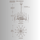 CAD technical drawing of Luce di Roma Theia luxury gold crystal chandelier, 115 cm round, front and top elevation