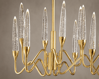 Close-up of Luce di Roma Vesta luxury linear chandelier in 18K gold with champagne crystal LED lighting