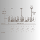 CAD technical drawing of Luce di Roma Vesta luxury linear chandelier with dimensions and front and top elevations