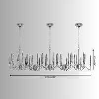 Technical diagram of the Luce di Roma Vesta chandelier showing full 218 cm length, height, structure, and 35-arm crystal.