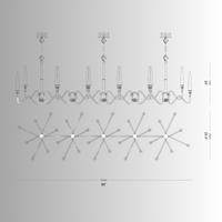 Technical line drawing of the Luce di Roma Vesta chandelier showing full dimensions, mounting details, and lighting layout.