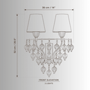 CAD drawing of Luce Regale Avorio Applique two-light wall lamp, 36 cm wide and 52 cm high.