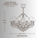 CAD drawing of Luce Regale Avorio Classica 10-light gold and glass chandelier with dimensions