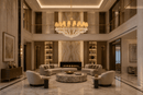 Luce Regale Avorio Grande chandelier in a double-height luxury Dubai residence lounge
