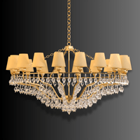 Luce Regale Avorio Grande 18-light gold chandelier with ivory shades and cascading clear crystal drops