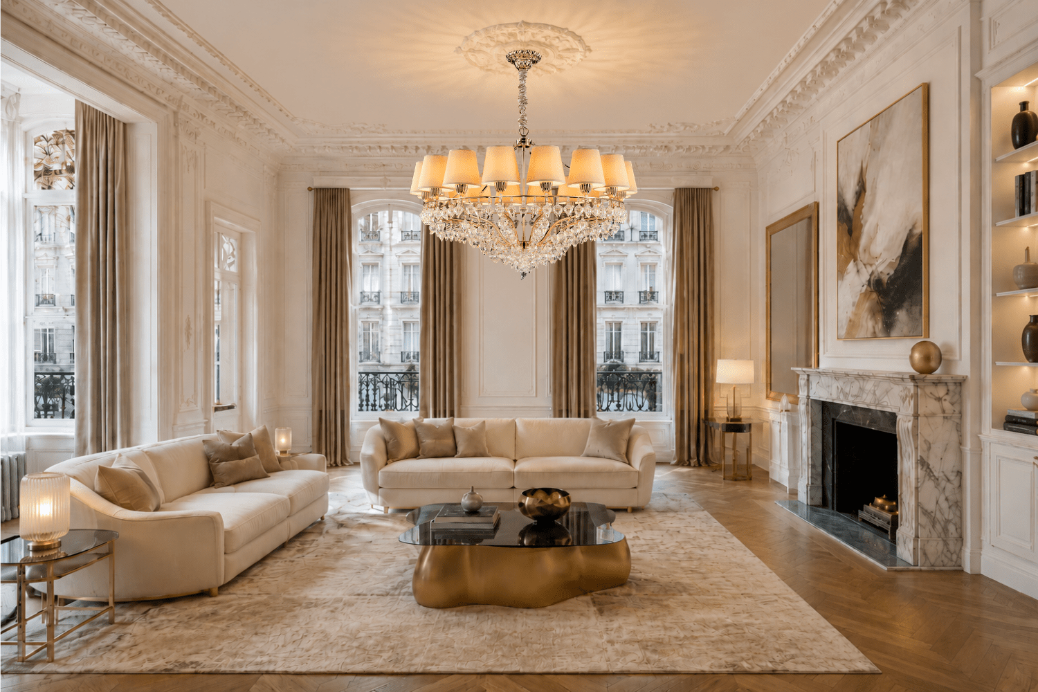 Luce Regale Avorio Magnifica chandelier in a luxury South Kensington living room
