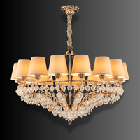 Luce Regale Avorio Magnifica 16-light chandelier with ivory shades and hand-blown glass drops