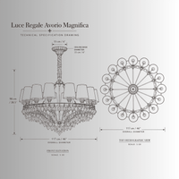 Technical drawing of Luce Regale Avorio Magnifica chandelier with 117 cm diameter and 98 cm height