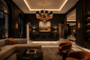 Luce Regale Donatello Eleganza luxury chandelier illuminating a boutique hotel reception with amber glass accents