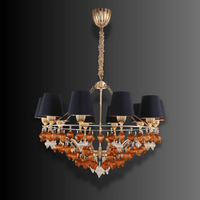 Luce Regale Donatello Eleganza luxury amber Murano glass chandelier with black shades and 18K gold-plated frame