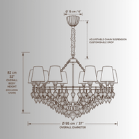 CAD technical drawing of Luce Regale Donatello Eleganza chandelier with dimensions and 10-light specification