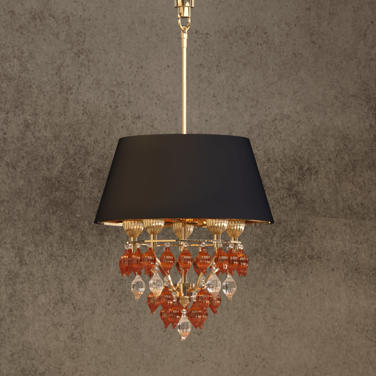 Luce Regale Donatello Piccolo chandelier crafted in 18K gold-plated copper with Murano-style glass arms